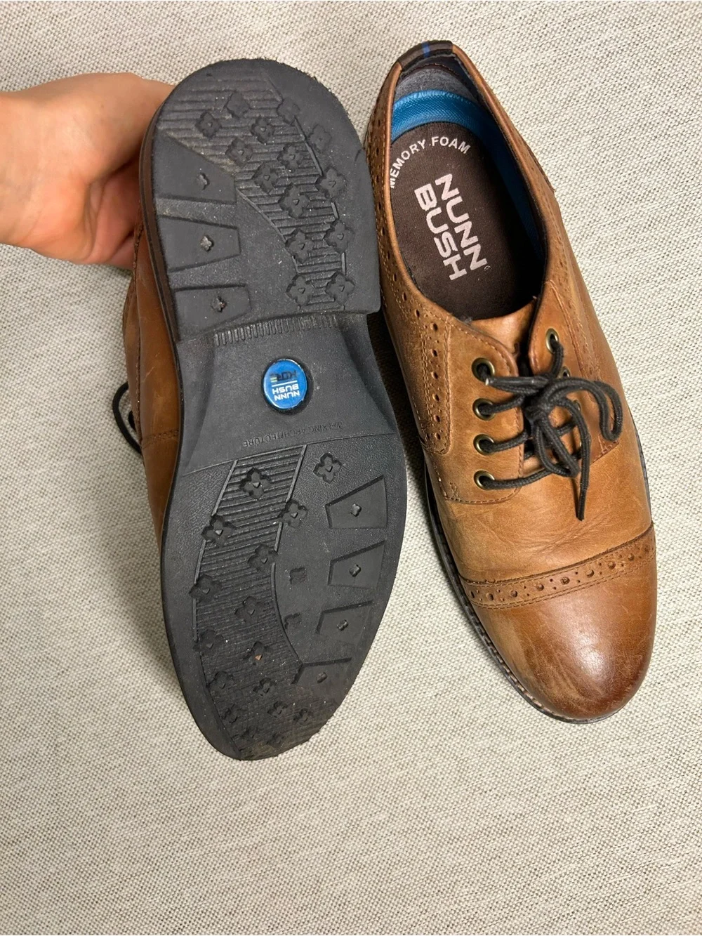 Nunn Bush Men's Tan Leather Oxford Derby Shoes with Black Laces